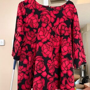 Alfani Black and Red Rose Pattern Blouse